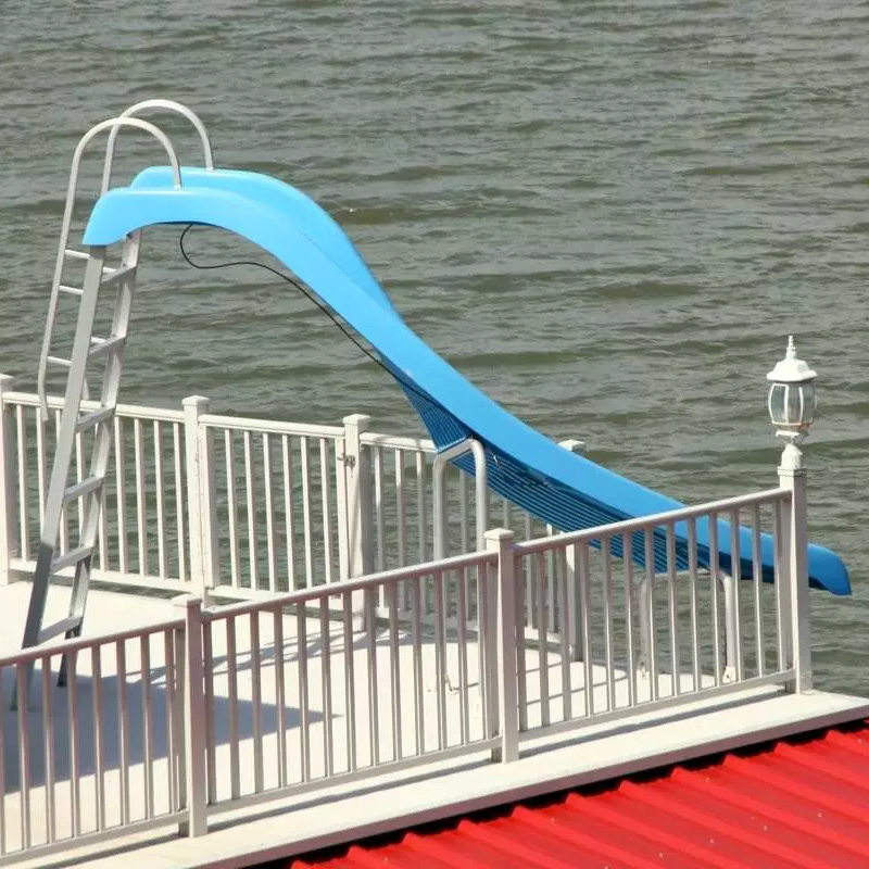 blue slide on dock over water