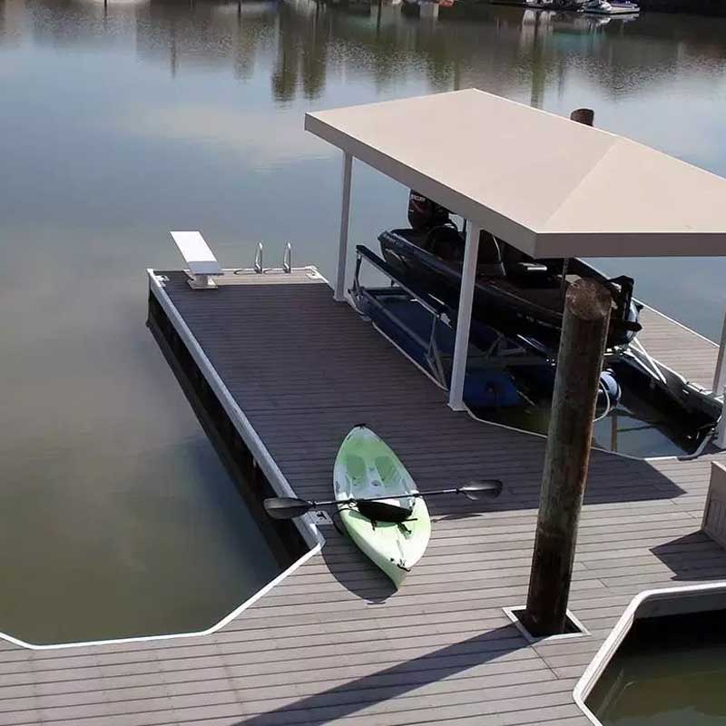 Wooden dock with kayak and boat slip