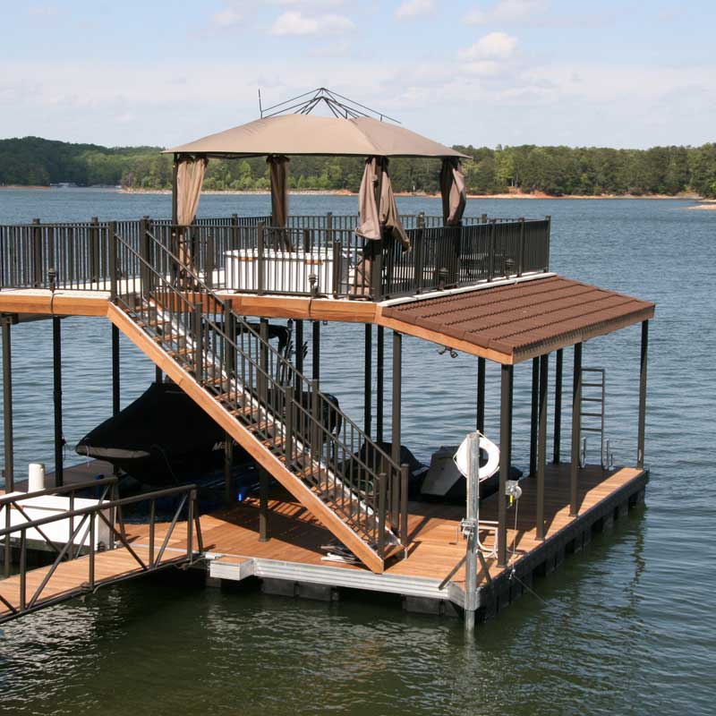 Brown double decker dock with patio